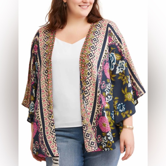 Angie women's multicolor mixed floral open front kimono cardigan size‎ medium - Picture 1 of 12